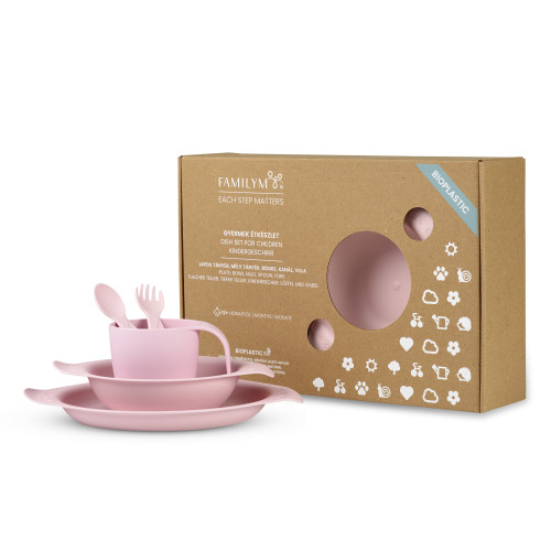 Bioműanyag étkészlet 12+ dobozban - Púderrózsaszín