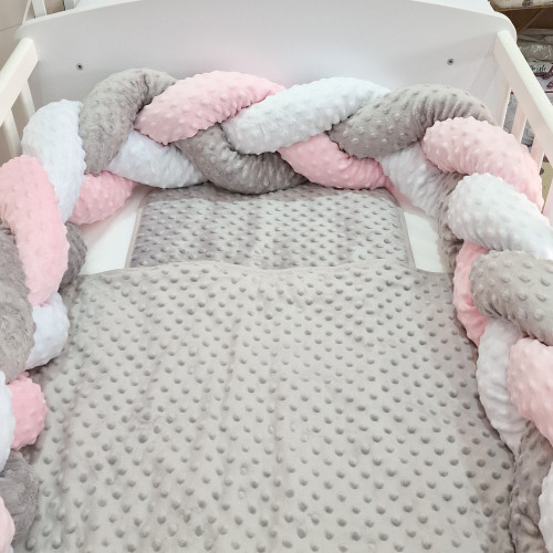 Minky 3 részes bébi ágynemű - Szürke-rózsaszín