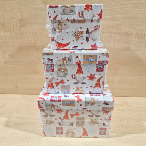 Ajándékdoboz - Karácsonyi manó 12x12x10 cm