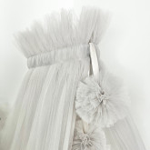 Tüll baldachin függöny pomponnal - Szürke