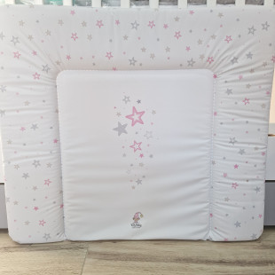 Pelenkázólap puha pufi 75x85 cm - rózsa-szürke csillagok