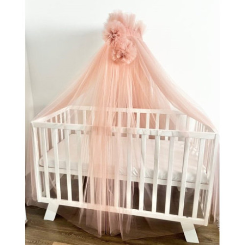 Tüll baldachin függöny pomponnal - Szürke