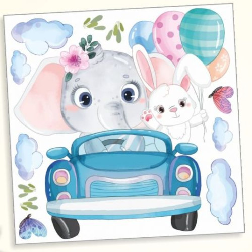 Falmatrica szett - elefánt és nyuszi autózik 39x39 cm