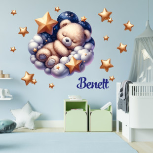 Falmatrica szett névvel - Alvó maci kék