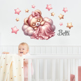 Falmatrica szett névvel - Alvó maci rózsaszín