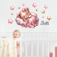 Falmatrica szett névvel - Alvó maci rózsaszín