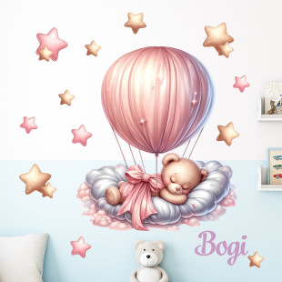 Falmatrica szett névvel - Ballonos maci rózsaszín