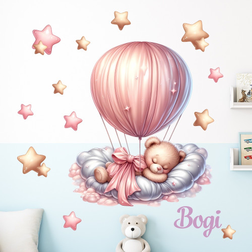 Falmatrica szett névvel - Ballonos maci rózsaszín