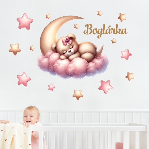 Falmatrica szett névvel - Maci holdon rózsaszín