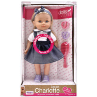 Éneklő-beszélő Charlotte baba - Farmer ruhában