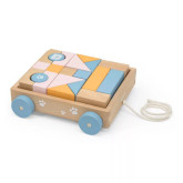 Fa építőkocka húzogatós kocsiban