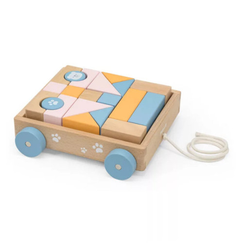Fa építőkocka húzogatós kocsiban