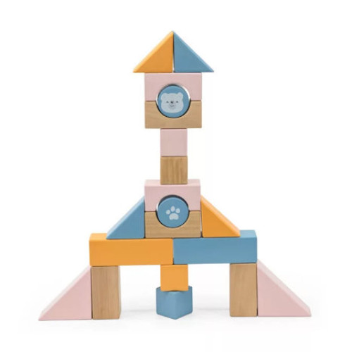 Fa építőkocka húzogatós kocsiban