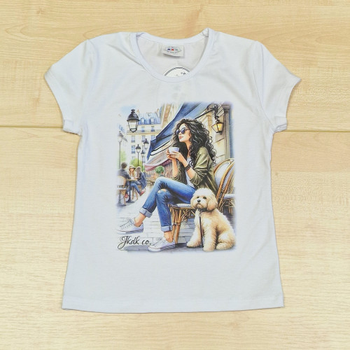 Lányka póló - Fehér lány kutyussal