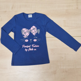 Lányka póló - Sötétkék masnis cica