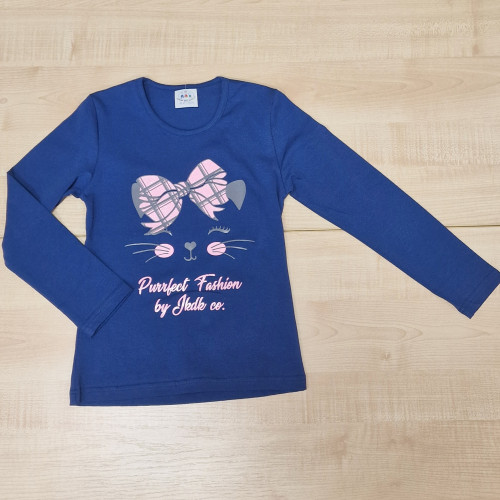 Lányka póló - Sötétkék masnis cica