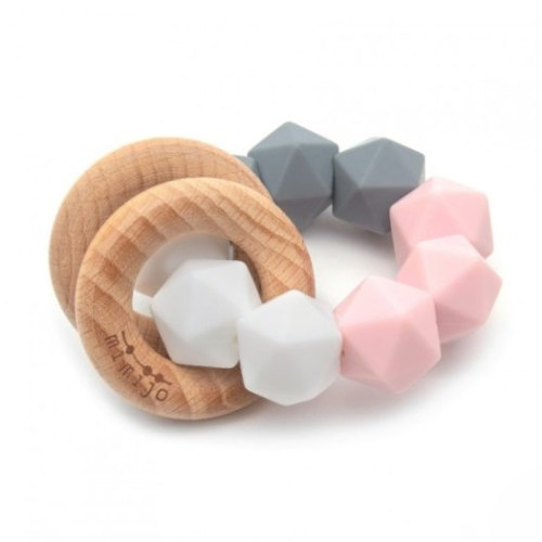 Mimijo szilikon rágóka bükkfa karikákkal - Rózsaszín