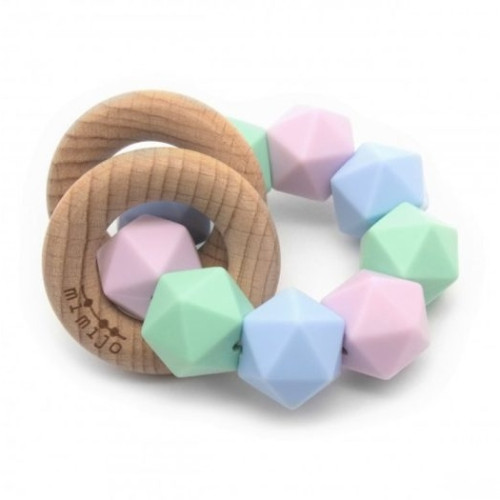 Mimijo szilikon rágóka bükkfa karikákkal - Színes