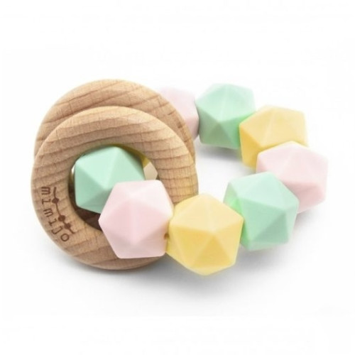 Mimijo szilikon rágóka bükkfa karikákkal - Sárga