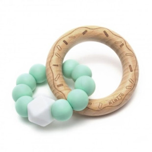 Mimijo szilikon rágóka bükkfa karikával - Menta
