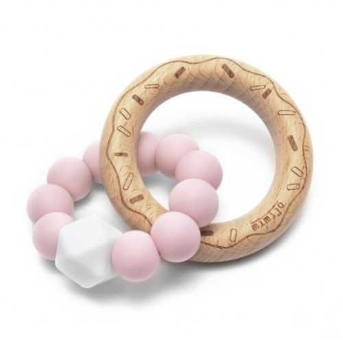 Mimijo szilikon rágóka bükkfa karikával - Rózsaszín