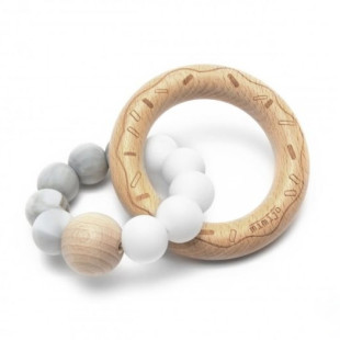 Mimijo szilikon rágóka bükkfa karikával - Szürke