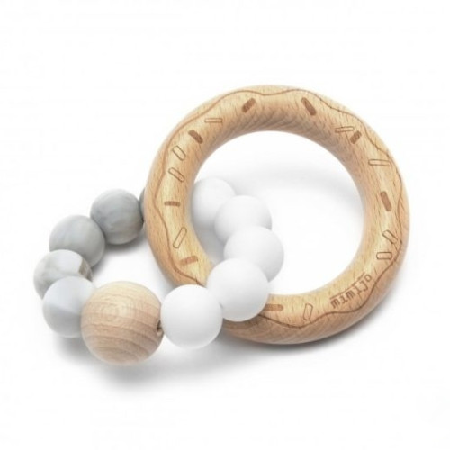 Mimijo szilikon rágóka bükkfa karikával - Szürke