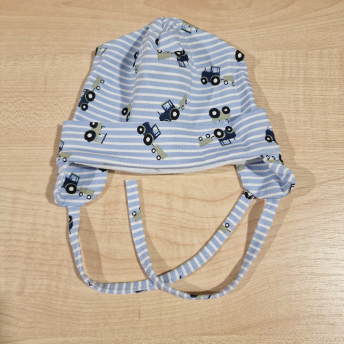 Újszülött pamut sapka - Kék traktorok