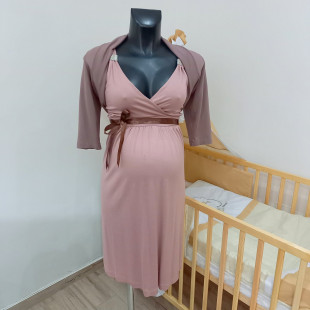 Kismama pántos ruha boleróval - púder-barna