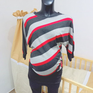 Kismama tunika szürke-bordó csíkos