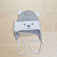 Pamut bébi sapka - Fehér-szürke maci