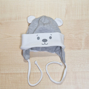 Pamut bébi sapka - Fehér-szürke maci