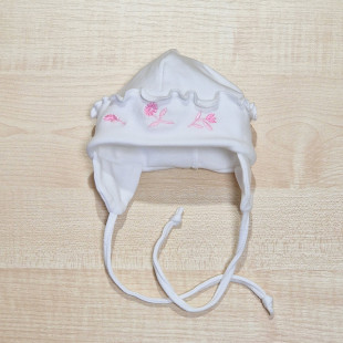 Pamut újszülött sapka - Fehér virágok