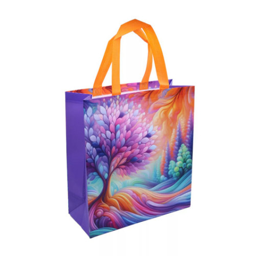 Tartós bevásárlótáska - Színes fa 34x38x14 cm