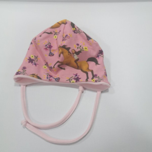 Bélelt bébi sapka - rózsaszín lovas