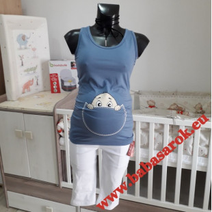 Kismama póló ujjatlan kukucs - farmerkék