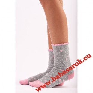 Topp gyermek zokni szürke-rózsaszín szívecske